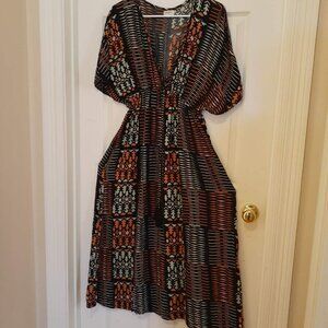 World Market Women's V-Neck Boho Midaxi Dress Ethnic Flowy